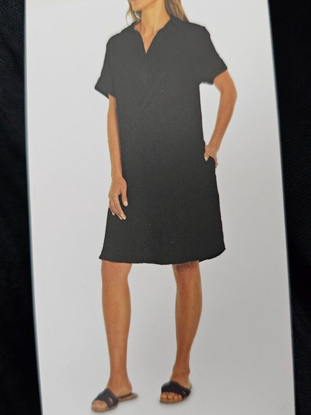 Three Dots Black Cotton Boho Gauze Popover V-Neck Shift Dress Coverup New M - Picture 10 of 12